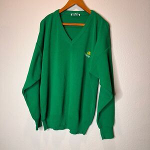 Blarney castle vintage 1980s or 1990s green V-neck pullover sweater featuring em